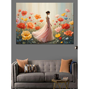 Çiçekler İçinde Kadın Dekoratif Kanvas - Mdf Ahşap Tablo 35x50 cm
