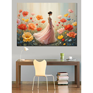 Çiçekler İçinde Kadın Dekoratif Kanvas - Mdf Ahşap Tablo 35x50 cm