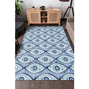 Boncuklu Nazar Temalı Salon Halısı Nazar Boncuklu Desenli Halı Renkli Oturma Odası Halısı 120x180 cm