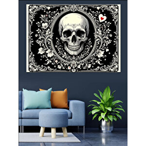 Kuru Kafalı Çiçek Deseni Dekoratif Kanvas - Mdf Ahşap Tablo 70x100 cm