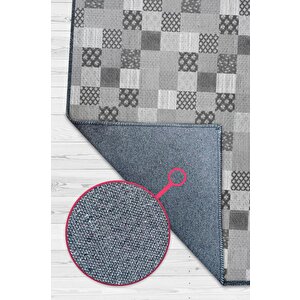 Çiçekli Patchwork Halı Geometrik Halı Gri Kareli Oturma Odası Halısı Çiçekli Salon Halı 80x120 cm