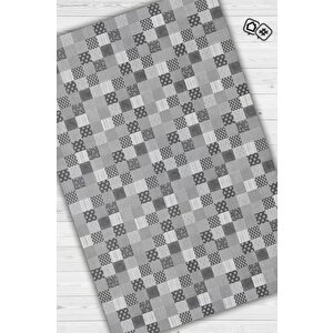 Çiçekli Patchwork Halı Geometrik Halı Gri Kareli Oturma Odası Halısı Çiçekli Salon Halı 160x240 cm