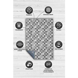 Homshtag Çiçekli Patchwork Halı Geometrik Halı Gri Kareli Oturma Odası Halısı Çiçekli Salon Halı