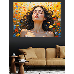 Papatya Tarlasında Kadın Dekoratif Kanvas - Mdf Ahşap Tablo 50x70 cm