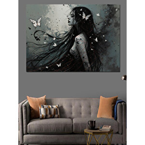Uçuşan Kelebek Kadın Dekoratif Kanvas - Mdf Ahşap Tablo 100x140 cm