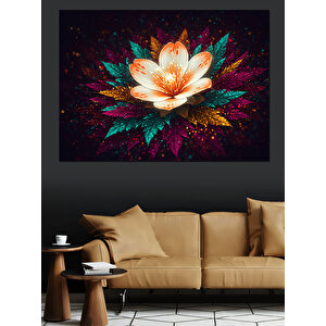 Işıltılı Koyu Lotus Çiçeği Dekoratif Kanvas - Mdf Ahşap Tablo 50x70 cm