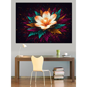 Işıltılı Koyu Lotus Çiçeği Dekoratif Kanvas - Mdf Ahşap Tablo 100x140 cm