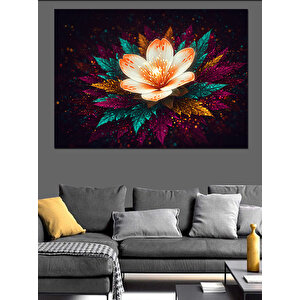 Işıltılı Koyu Lotus Çiçeği Dekoratif Kanvas - Mdf Ahşap Tablo 100x140 cm