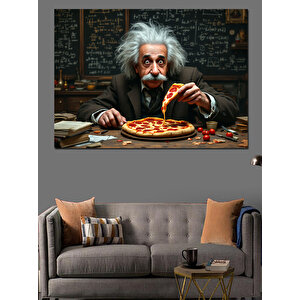 Pizza Ve Einstein Dekoratif Kanvas - Mdf Ahşap Tablo 100x140 cm