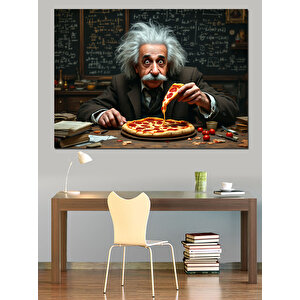 Pizza Ve Einstein Dekoratif Kanvas - Mdf Ahşap Tablo 100x140 cm