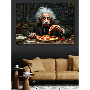 Pizza Ve Einstein Dekoratif Kanvas - Mdf Ahşap Tablo