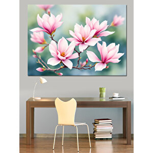 Pembe Beyaz Lotus Çiçekleri Dekoratif Kanvas - Mdf Ahşap Tablo 100x140 cm