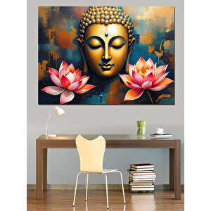 Lotus Çiçekli Buda Dekoratif Kanvas - Mdf Ahşap Tablo 50x70 cm