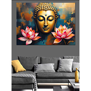 Lotus Çiçekli Buda Dekoratif Kanvas - Mdf Ahşap Tablo 50x70 cm