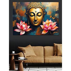Lotus Çiçekli Buda Dekoratif Kanvas - Mdf Ahşap Tablo 50x70 cm