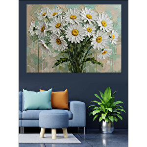 Beyaz Papatya Çiçekleri Dekoratif Kanvas - Mdf Ahşap Tablo 25x35 cm