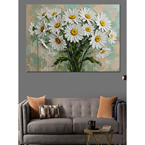 Beyaz Papatya Çiçekleri Dekoratif Kanvas - Mdf Ahşap Tablo 25x35 cm