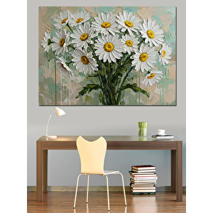 Beyaz Papatya Çiçekleri Dekoratif Kanvas - Mdf Ahşap Tablo 25x35 cm