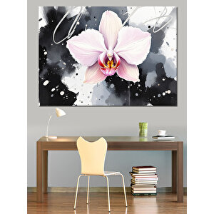 Siyah Beyaz Orkide Çiçeği Dekoratif Kanvas - Mdf Ahşap Tablo 25x35 cm