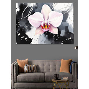 Siyah Beyaz Orkide Çiçeği Dekoratif Kanvas - Mdf Ahşap Tablo 70x100 cm