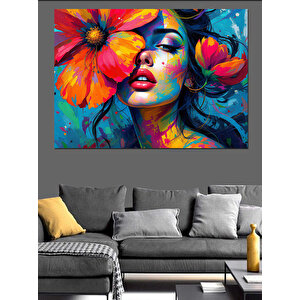 Çiçekli Renkli Yüz Portresi Dekoratif Kanvas - Mdf Ahşap Tablo 25x35 cm