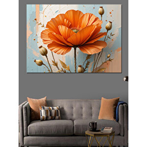 Turuncu Gelincik Çiçek Aranjmanı Dekoratif Kanvas - Mdf Ahşap Tablo 100x140 cm