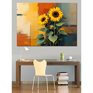 Sarı Güneş Çiçekleri Dekoratif Kanvas - Mdf Ahşap Tablo 70x100 cm