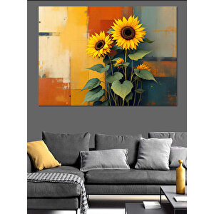 Sarı Güneş Çiçekleri Dekoratif Kanvas - Mdf Ahşap Tablo 70x100 cm