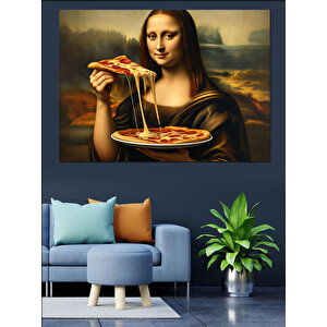 Pizza Yiyen Mona Lisa Dekoratif Kanvas - Mdf Ahşap Tablo 100x140 cm