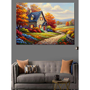 Sonbahar Bahçeli Ev Dekoratif Kanvas - Mdf Ahşap Tablo 100x140 cm