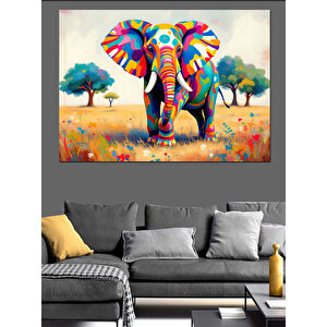 Soyut Renkli Fil Dekoratif Kanvas - Mdf Ahşap Tablo 50x70 cm