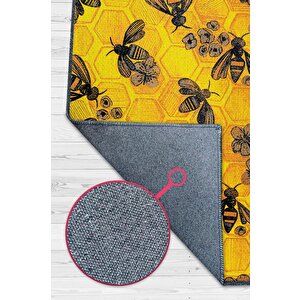 Arı Kovanı Dokuma Tabanlı Yıkanabilir Sarı Renkli Halı Hayvan Baskılı Renkli Mutfak Halısı 120x180 cm