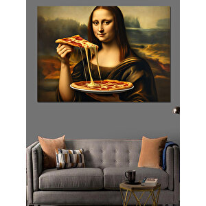 Pizza Yiyen Mona Lisa Dekoratif Kanvas - Mdf Ahşap Tablo 25x35 cm