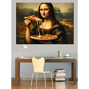 Pizza Yiyen Mona Lisa Dekoratif Kanvas - Mdf Ahşap Tablo 25x35 cm