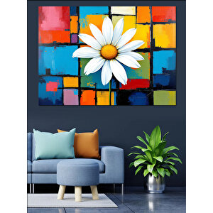 Soyut Çiçek Ve Papatya Dekoratif Kanvas - Mdf Ahşap Tablo 70x100 cm