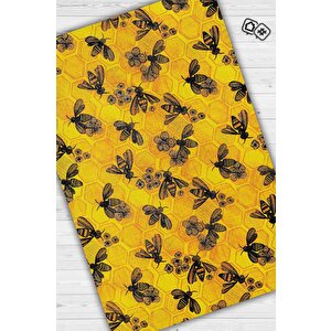 Arı Kovanı Dokuma Tabanlı Yıkanabilir Sarı Renkli Halı Hayvan Baskılı Renkli Mutfak Halısı 80x120 cm