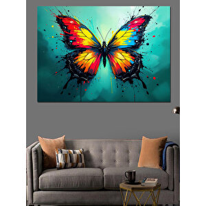 Sulu Boya Renkli Kelebek Dekoratif Kanvas - Mdf Ahşap Tablo 100x140 cm