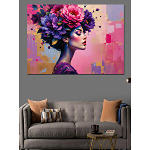 Çiçekli Modern Kadın Dekoratif Kanvas - Mdf Ahşap Tablo 70x100 cm