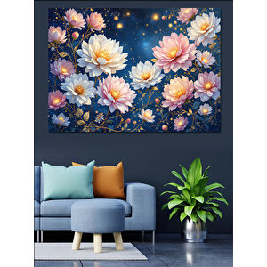 Gece Parlayan Çiçekler Dekoratif Kanvas - Mdf Ahşap Tablo 25x35 cm