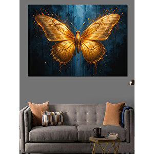 Altın Kelebek Sanatı Dekoratif Kanvas - Mdf Ahşap Tablo 100x140 cm