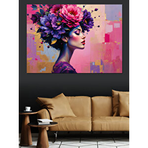 Çiçekli Modern Kadın Dekoratif Kanvas - Mdf Ahşap Tablo 100x140 cm