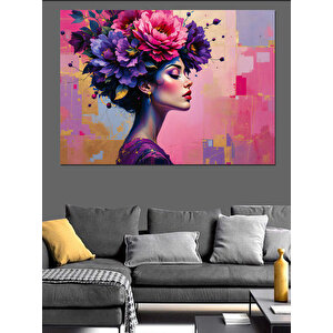 Çiçekli Modern Kadın Dekoratif Kanvas - Mdf Ahşap Tablo