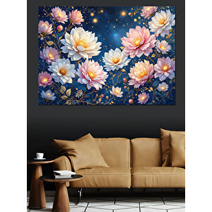 Gece Parlayan Çiçekler Dekoratif Kanvas - Mdf Ahşap Tablo 70x100 cm