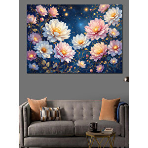 Gece Parlayan Çiçekler Dekoratif Kanvas - Mdf Ahşap Tablo 70x100 cm