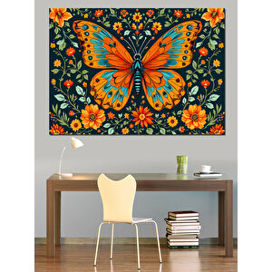 Renkli Desenli Büyük Kelebek Dekoratif Kanvas - Mdf Ahşap Tablo 50x70 cm