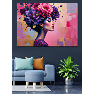 Çiçekli Modern Kadın Dekoratif Kanvas - Mdf Ahşap Tablo 50x70 cm