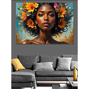Çiçekli Taçlı Güzel Kadın Dekoratif Kanvas - Mdf Ahşap Tablo 70x100 cm