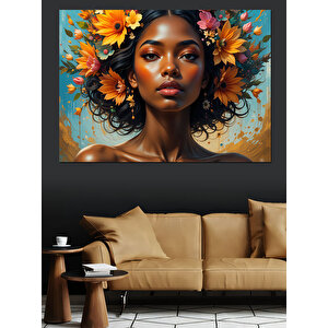 Çiçekli Taçlı Güzel Kadın Dekoratif Kanvas - Mdf Ahşap Tablo 70x100 cm