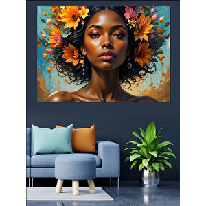 Çiçekli Taçlı Güzel Kadın Dekoratif Kanvas - Mdf Ahşap Tablo 70x100 cm