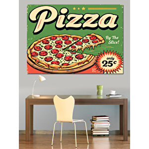 Vintage Stil Pizza Reklamı Dekoratif Kanvas - Mdf Ahşap Tablo 100x140 cm
